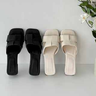 Square Weaving Strap Platform Mule Sandals Slippers
