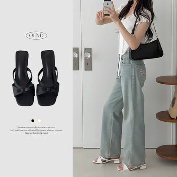 Ribbon Balletcore Square Platform Sandals Mule Slippers