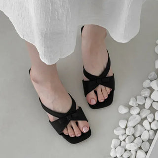 Ribbon Balletcore Square Platform Sandals Mule Slippers