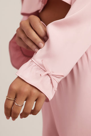 Ruffle-Trim Cropped Pyjama Top in Baby Pink