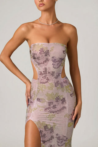 Embellished Cut-Out Fishtail Maxi Dress in Lilac