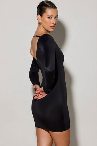Scoop-Neck Mini Dress in Black