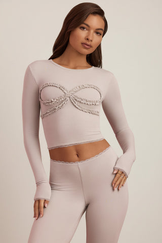 Modal Lace-Trim Appliqu? Pyjama Top in Cloud Grey