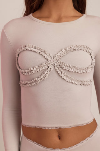 Modal Lace-Trim Appliqu? Pyjama Top in Cloud Grey
