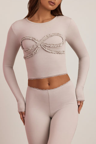 Modal Lace-Trim Appliqu? Pyjama Top in Cloud Grey