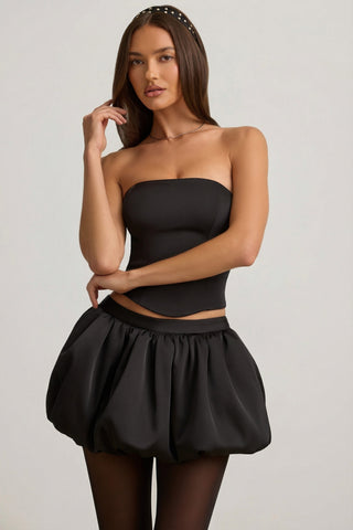 Bubble Hem Mid-Rise Mini Skirt in Black