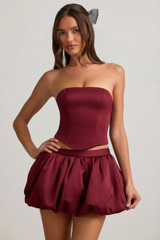 Bubble Hem Mid-Rise Mini Skirt in Wine Red