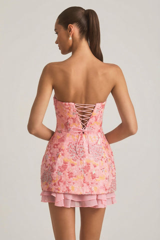Embellished Strapless Corset Mini Dress in Pink