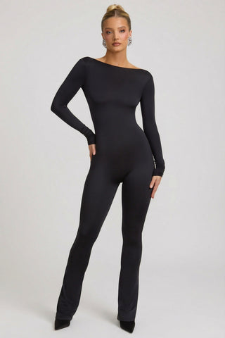 Slinky Jersey Bow-Detail Jumpsuit in Black