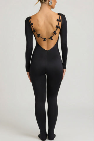 Slinky Jersey Bow-Detail Jumpsuit in Black