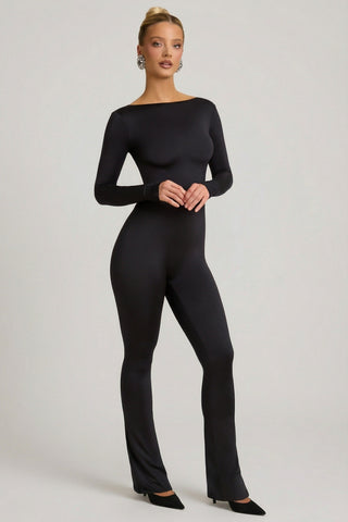 Slinky Jersey Bow-Detail Jumpsuit in Black
