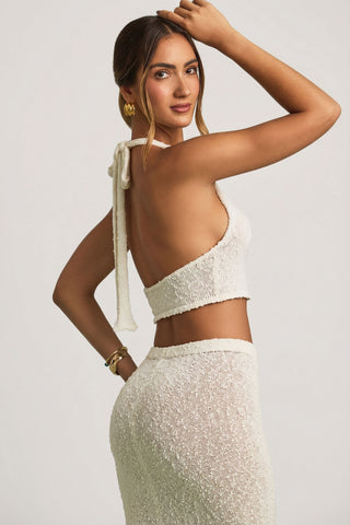 Boucl? Halterneck Crop Top in White