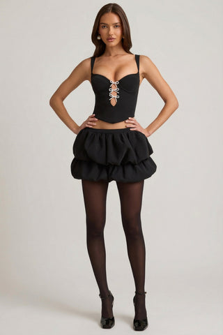 Layered Bubble Hem Mid-Rise Mini Skirt in Black