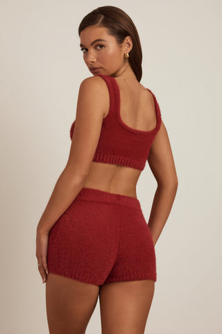 Fluffy Knit Scoop-Neck Bralette in Ruby Red