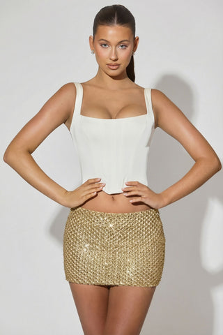 Embellished Low-Rise Mini Skirt in Gold