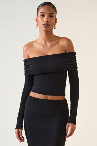 Modal Off-Shoulder Long-Sleeve Top in Black