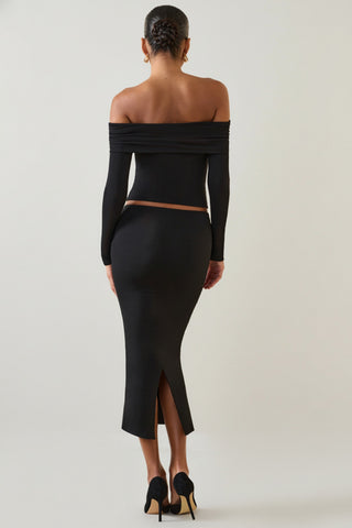Modal Mid-Rise Midaxi Skirt in Black