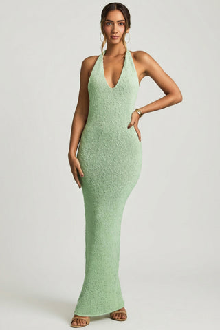 Boucl? Halterneck Maxi Dress in Mint