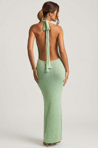 Boucl? Halterneck Maxi Dress in Mint