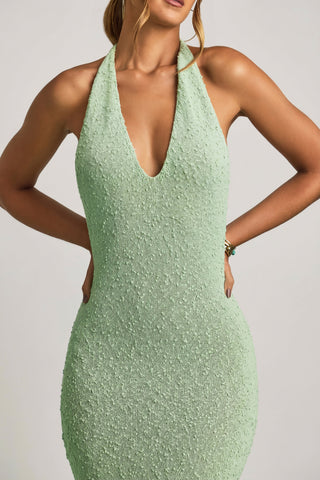 Boucl? Halterneck Maxi Dress in Mint