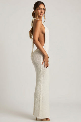 Boucl? Halterneck Maxi Dress in White