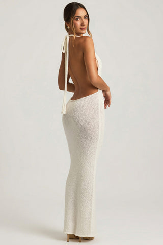 Boucl? Halterneck Maxi Dress in White