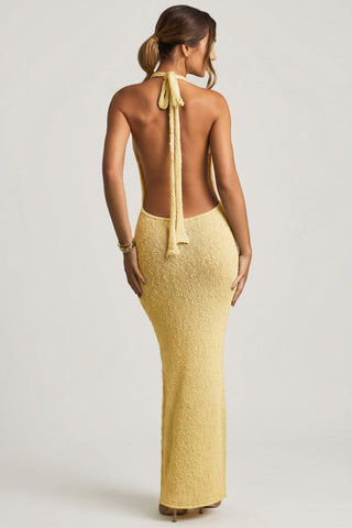 Boucl? Halterneck Maxi Dress in Yellow