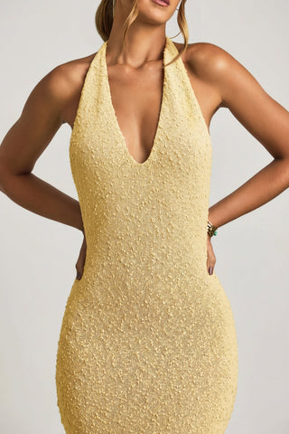 Boucl? Halterneck Maxi Dress in Yellow
