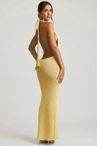 Boucl? Halterneck Maxi Dress in Yellow