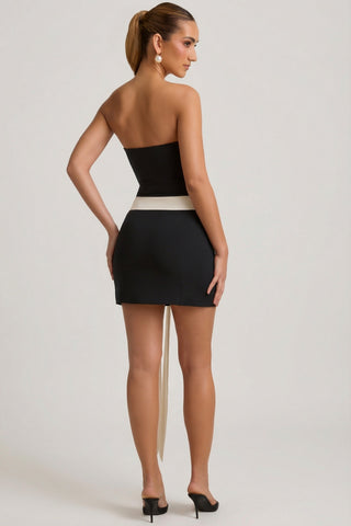 Strapless Bow-Detail A-Line Mini Dress in Black