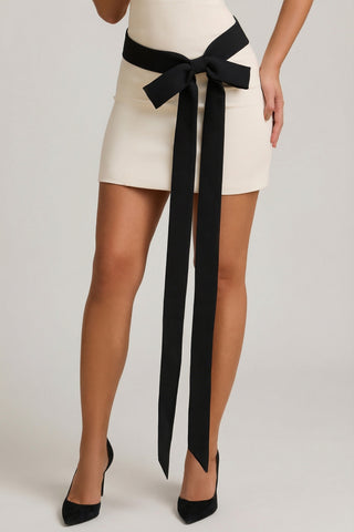 Strapless Bow-Detail A-Line Mini Dress in Ivory