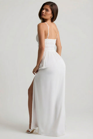 Shirred Camisole Maxi Dress in White