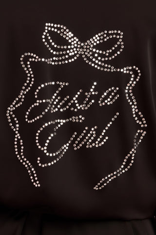 Embellished Loose-Fit Wrap-Over Robe in Black