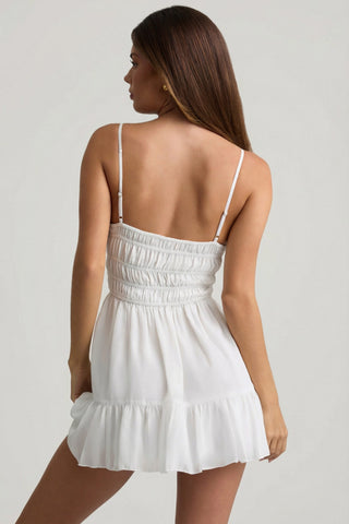 Shirred Camisole Mini Dress in White