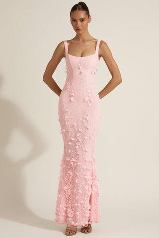 Embellished Appliqu? Soft-Scoop Corset Gown in Pink