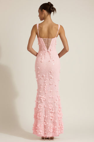 Embellished Appliqu? Soft-Scoop Corset Gown in Pink