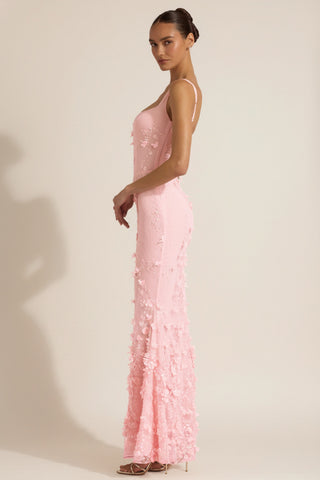 Embellished Appliqu? Soft-Scoop Corset Gown in Pink
