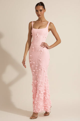 Embellished Appliqu? Soft-Scoop Corset Gown in Pink