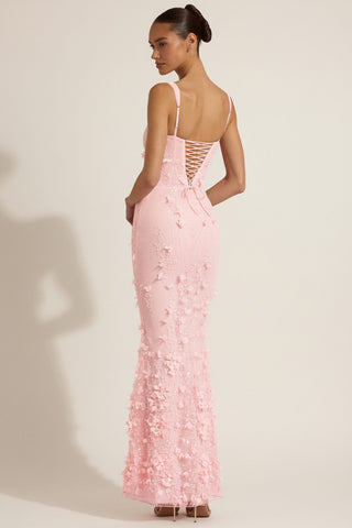 Embellished Appliqu? Soft-Scoop Corset Gown in Pink