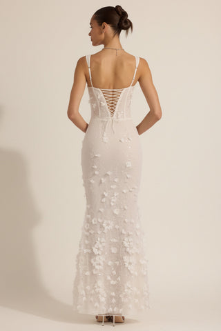 Embellished Appliqu? Soft-Scoop Corset Gown in White