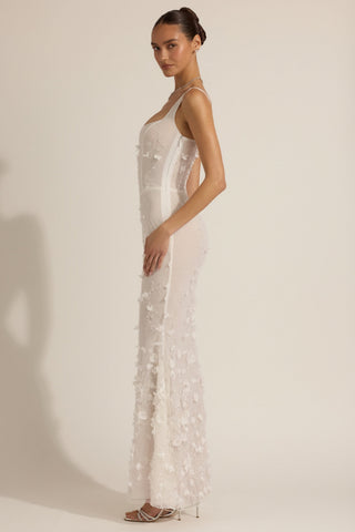 Embellished Appliqu? Soft-Scoop Corset Gown in White