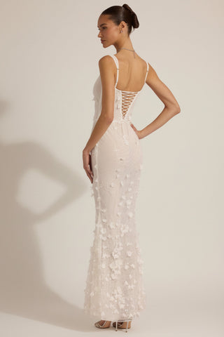 Embellished Appliqu? Soft-Scoop Corset Gown in White