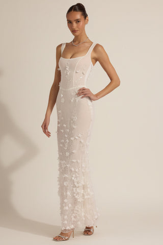 Embellished Appliqu? Soft-Scoop Corset Gown in White