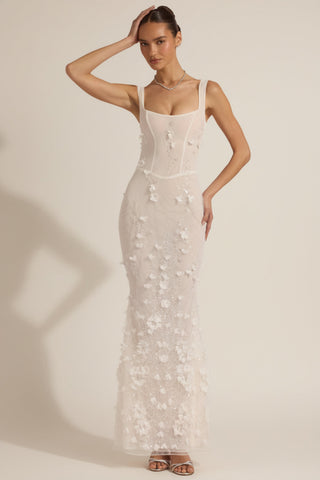 Embellished Appliqu? Soft-Scoop Corset Gown in White