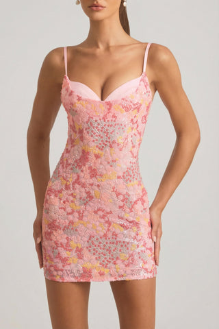Embellished Camisole Bodycon Mini Dress in Pink