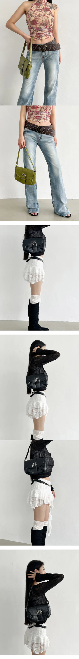 Vintage mood buckle shoulder bag