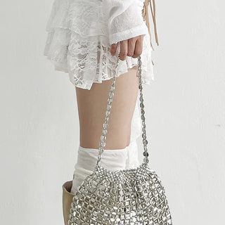 Metal silver shoulder bag