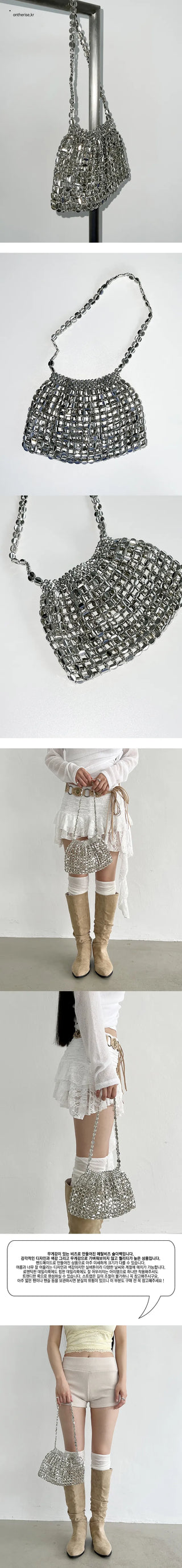 Metal silver shoulder bag