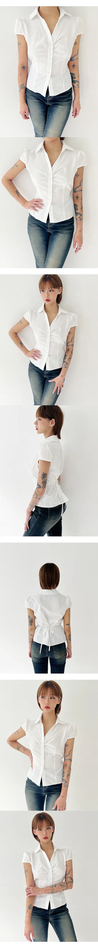Strap short-sleeved shirt