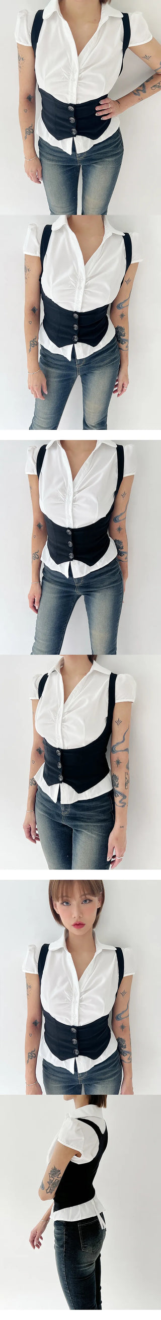 Strap short-sleeved shirt